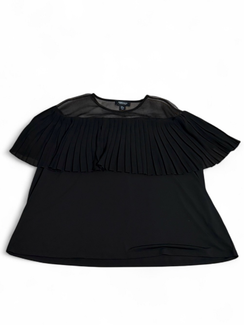 Pleated Yoke Short Sleeve Blouse - Black